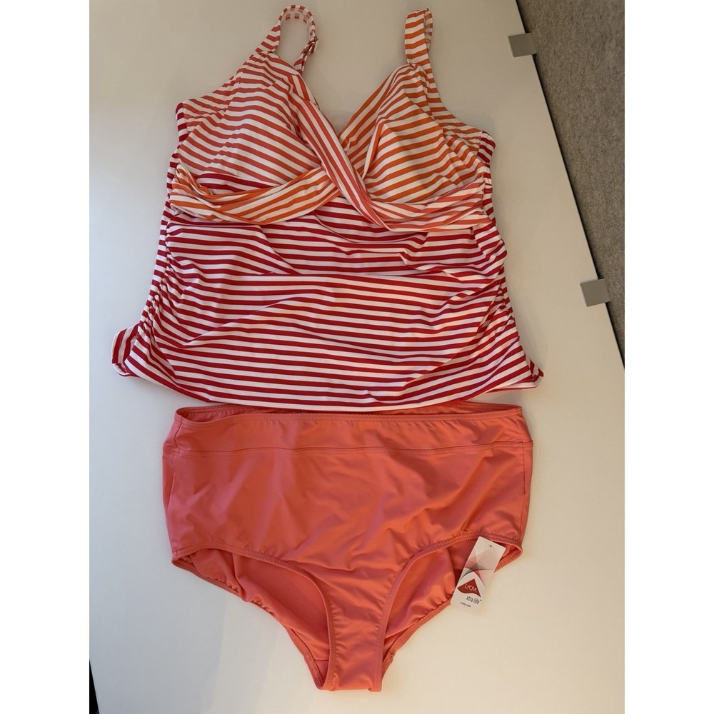 Lands End Orange Stripe Swim Set Tankini & Brief Size 20 20W Briefs Are New